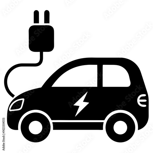 Electric car charging icon on a white background  