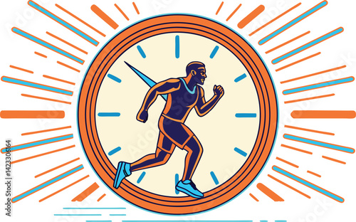 Runner Inside Clock Symbolic Illustration of Timekeeping in Sports
