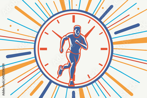 Runner Inside Clock Symbolic Illustration of Timekeeping in Sports