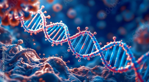 Microscopic view of virus under microscope showing DNA structure
