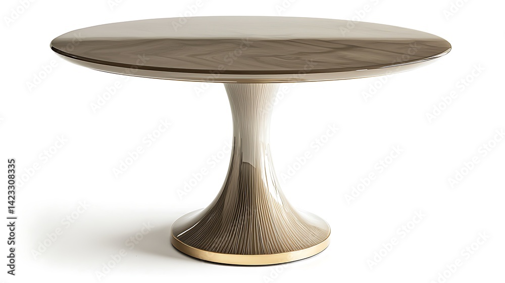 Round wooden table with a gold base Round wooden table with a gold base