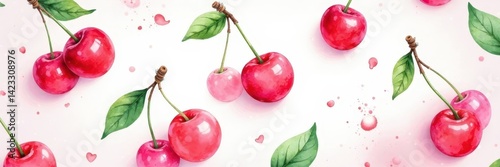 Delicate watercolor cherry pattern, perfect for fabrics , digital, spring