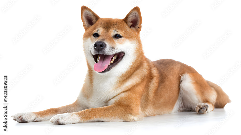 Shiba Inu Smiling with Open Mouth – Friendly Dog Portrait on White Shiba Inu Smiling with Open Mouth – Friendly Dog Portrait on White