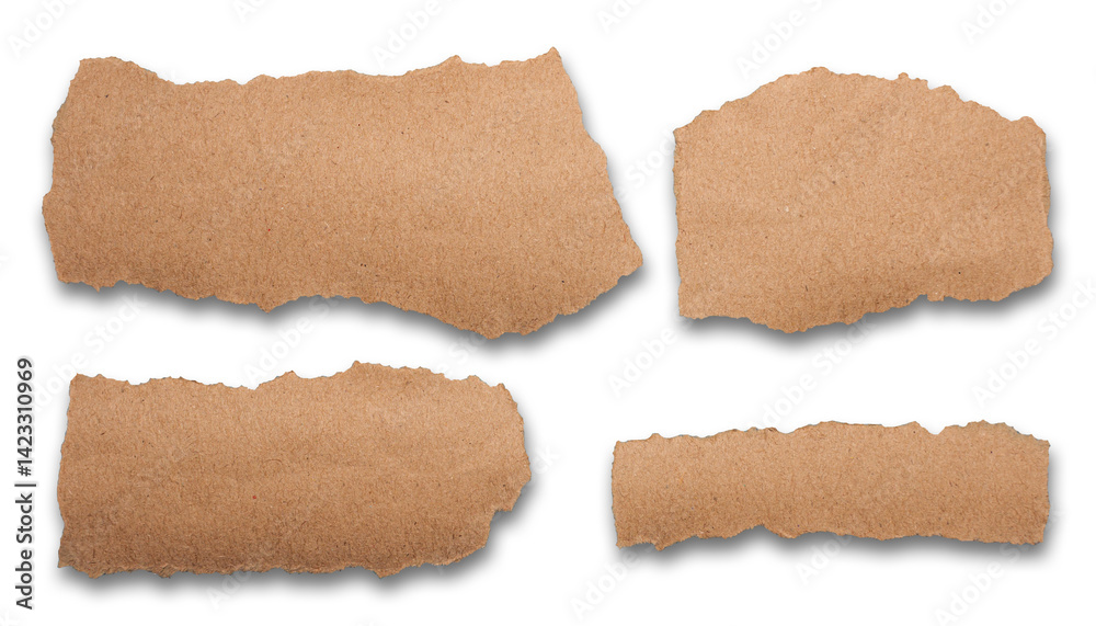 Fototapeta premium Set of Realistic Torn Brown Paper Pieces Texture Isolated on Transparent Background