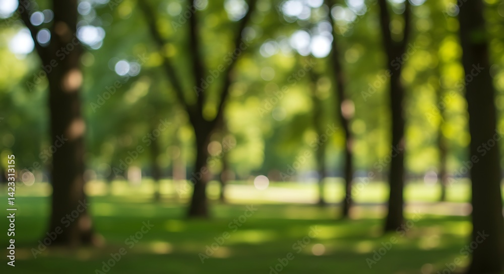 Fototapeta premium Blurred Park Scene with Green Trees and Sunlight