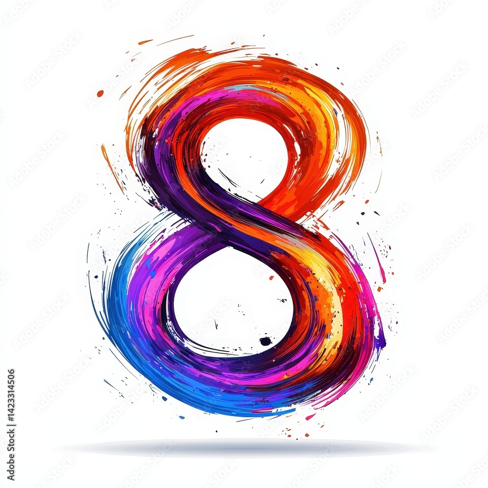 Obraz premium number 8 with abstract motion lines icon logo illustration isolated on white background