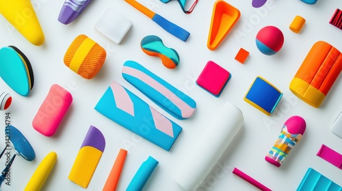 Colorful Playful Sports Equipment on White Background