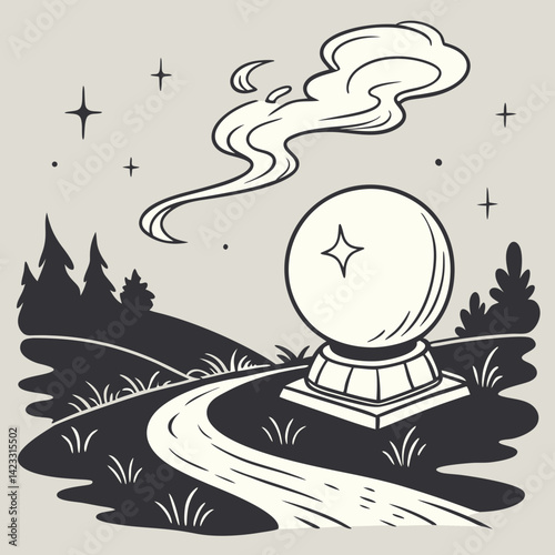 Fantasy magic orb levitating with sparkles and mist