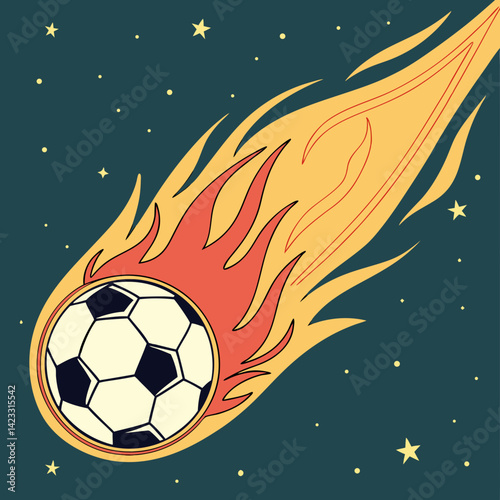 Fiery soccer ball blazing through the sky
