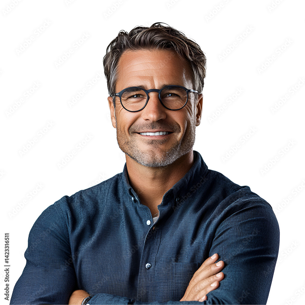 Smiling man with arms crossed and glasses Smiling man with arms crossed and glasses