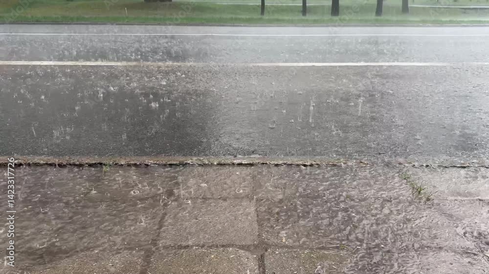 custom made wallpaper toronto digitalHeavy Rainfall on Pavement and Road, Wet Surface and Raindrops Splashing, Stormy Weather Scene