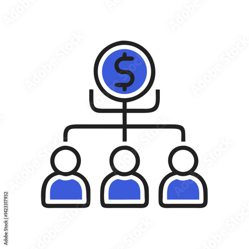 Financial resource allocation icon with dollar symbol and three users