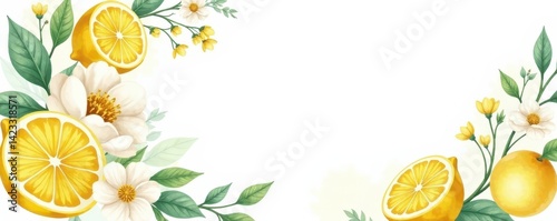 Elegant lemon & floral wedding invites, watercolor style, graphic, wedding