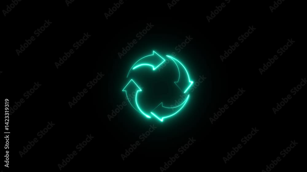 Neon line refresh icon isolated on black background. Neon arrow circle loading icon in 4k animation.
