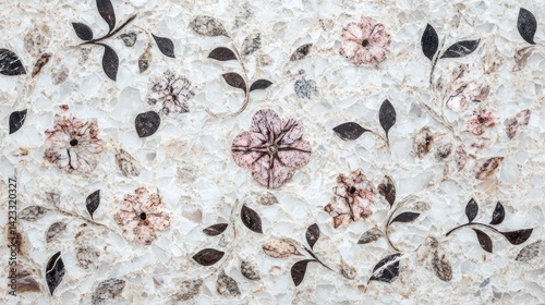 Intricate mosaic design with floral and leaf patterns