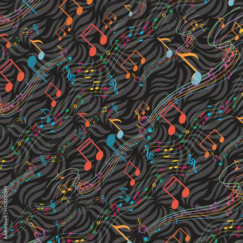 Colorful music note seamless pattern design (Black)