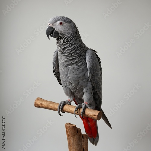 African Grey Parrot bird on piece of wood