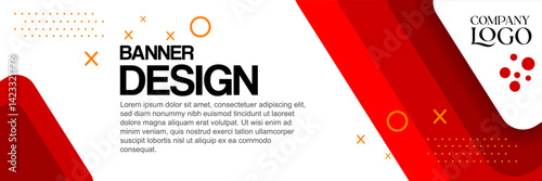 Modern Abstract Red Banner with Dynamic Shapes and Clean Layout