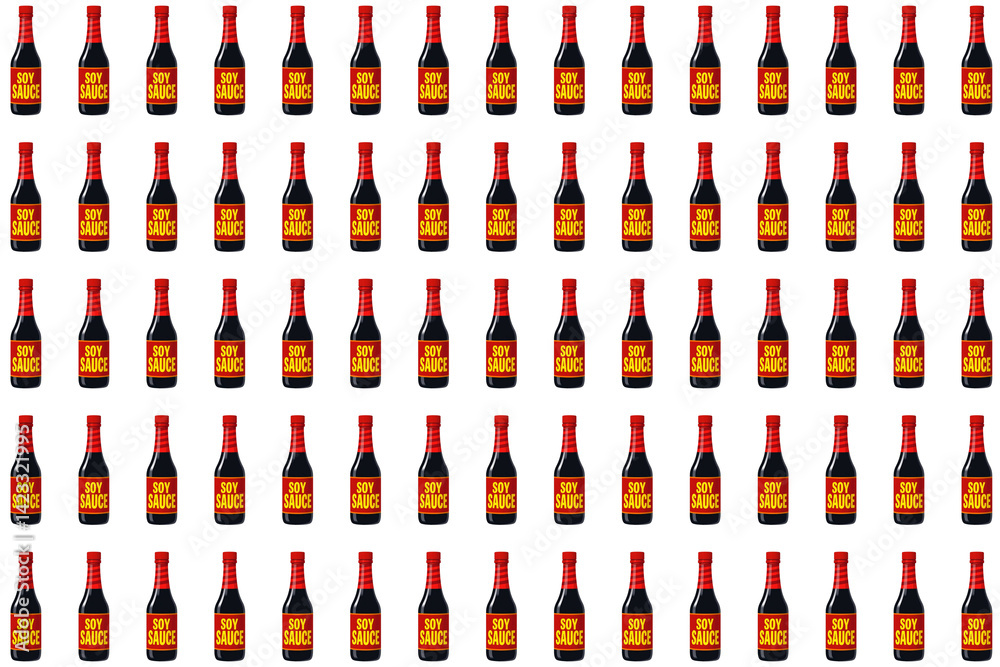 A seamless pattern of bottles labeled soy sauce A seamless pattern of bottles labeled soy sauce