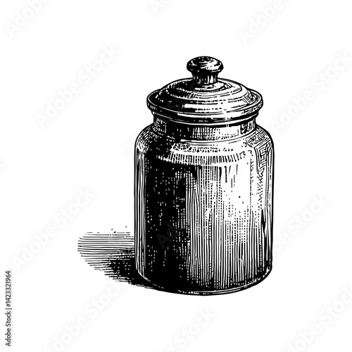 Vector engraving style illustration of a Cookie Jar