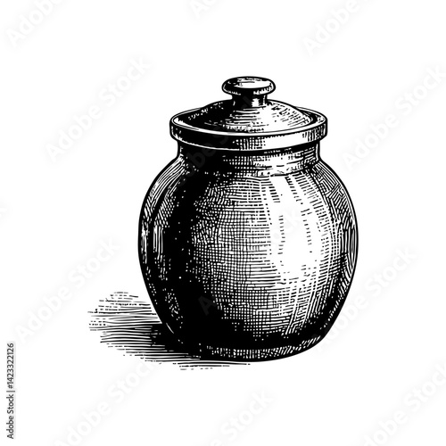 Vector engraving style illustration of a Cookie Jar