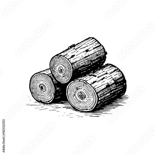 Vector engraving style illustration of a Firewood