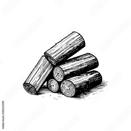 Vector engraving style illustration of a Firewood