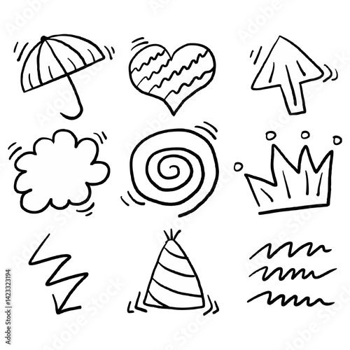 Doodle umbrella heart arrow cloud king