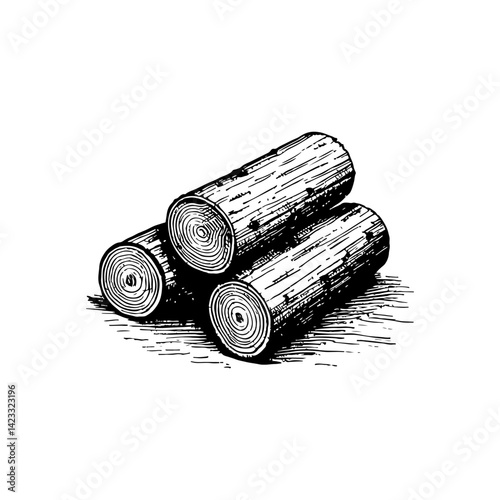 Vector engraving style illustration of a Firewood