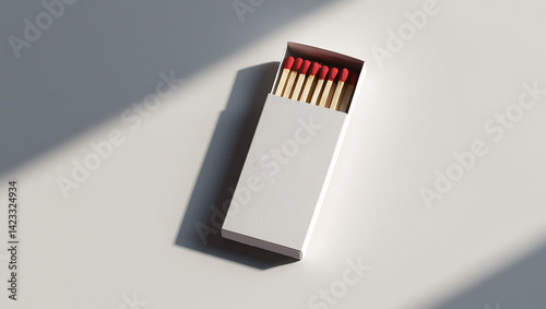 Minimalist Matchbox Mockup with Red-Tipped Matches on White Background