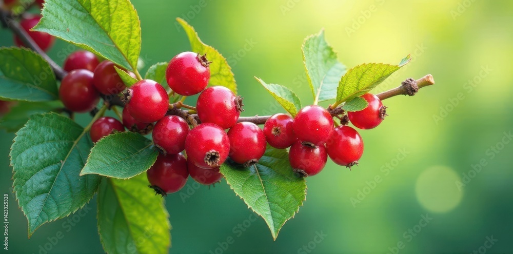 Fototapeta premium Vibrant watercolor hawthorn berry with lush leaves , nutrition, white background