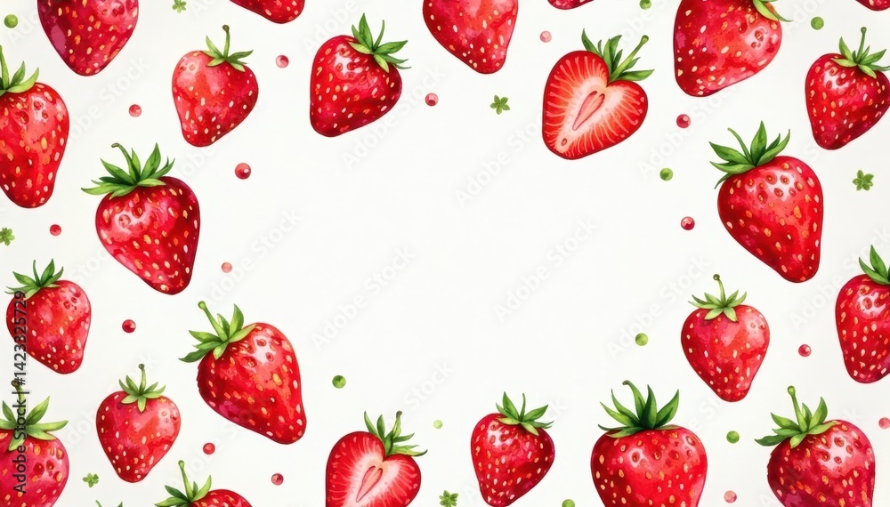 Watercolor strawberry pattern Red juicy berries, summer vibe , ripe, summer Watercolor strawberry pattern Red juicy berries, summer vibe , ripe, summer