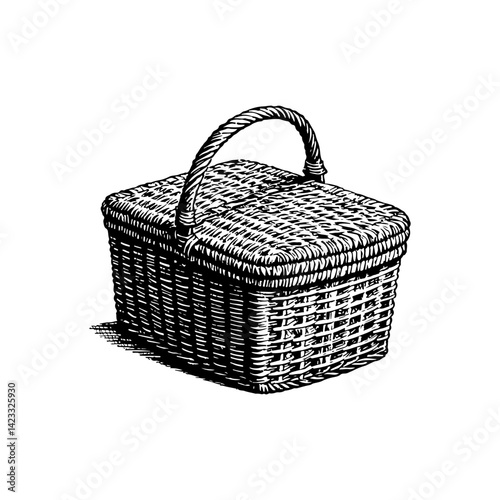 Vector engraving style illustration of a Picnic Basket