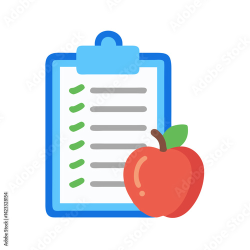 Clipboard with Apple for Diet Plan Icon Design