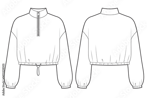 Half zipper sweatshirt with drawstring on bottom.