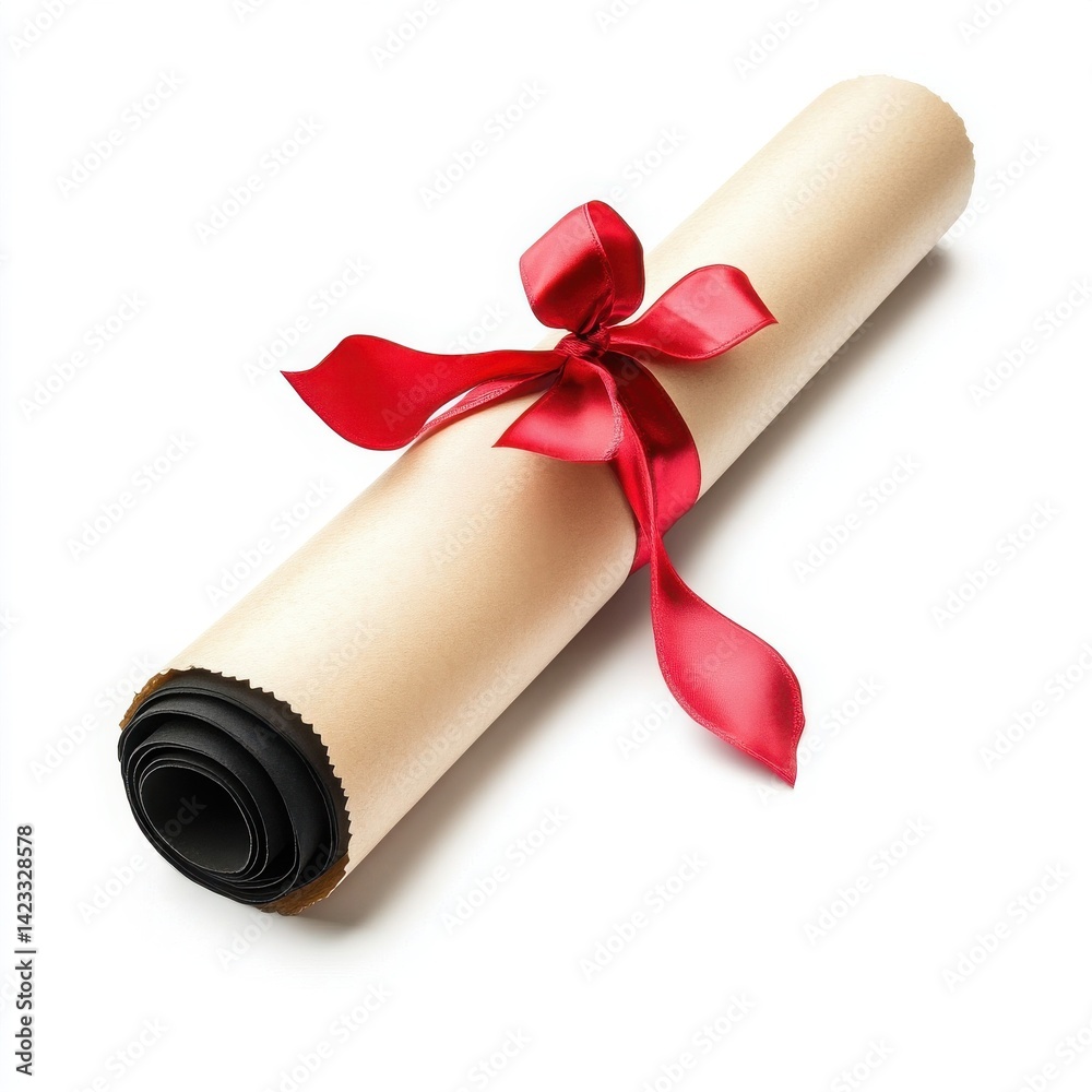 Rolled Diploma Certificate with Red Ribbon Bow Graduation Achievement Success Rolled Diploma Certificate with Red Ribbon Bow Graduation Achievement Success