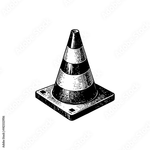 Vector engraving style illustration of a Traffic Cone