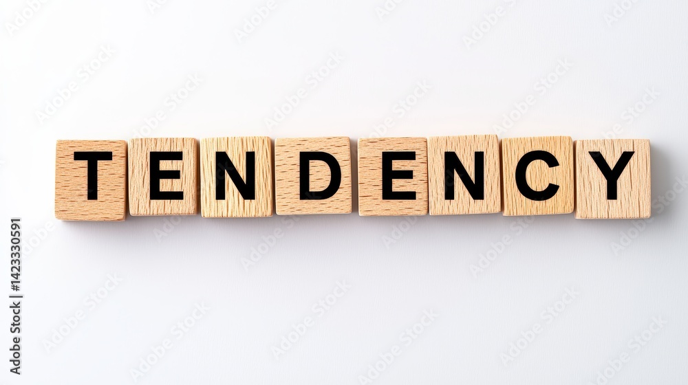 Light Brown Wooden Blocks Displaying The Word TENDENCY Against A Clean White Background Ideal For Educational Or Decorative Purposes Light Brown Wooden Blocks Displaying The Word TENDENCY Against A Clean White Background Ideal For Educational Or Decorative Purposes