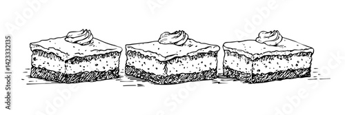 hand drawn dessert cake slices with cream vector illustration