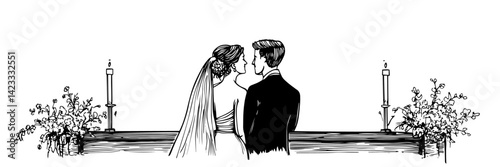 bride and groom at wedding altar vector doodle sketch illustration