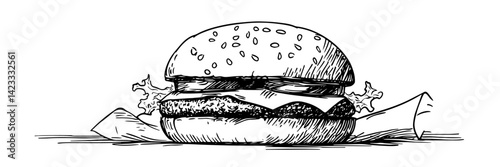 cheeseburger with lettuce on wrapper vector doodle sketch illustration