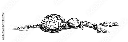 boho dreamcatcher with feathers hand drawn vector