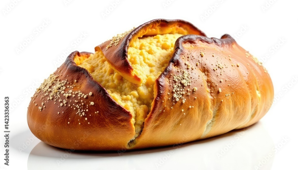 Artisanal bread loaf, crisp crust, white background , texture, golden, gourmet Artisanal bread loaf, crisp crust, white background , texture, golden, gourmet