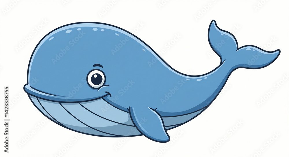 Obraz premium Smiling Cartoon Whale Swimming Illustration Animal Character