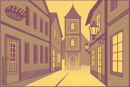 Charming European Cobblestone Street Narrow Alley with Historic Architecture