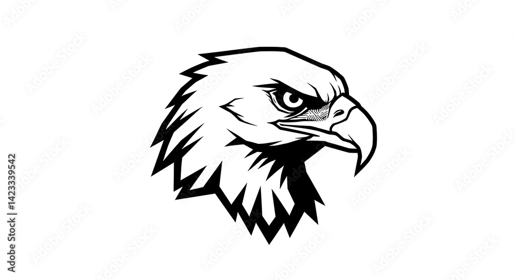 Obraz premium eagle head profile in bold contour lines, geometric mane shapes, negative space eyes, strong monochrome aesthetic