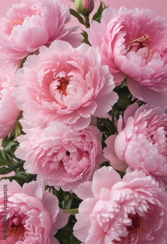 Close-up of clustered pink peonies, soft pink backdrop , cluster, blossom, romantic Close-up of clustered pink peonies, soft pink backdrop , cluster, blossom, romantic