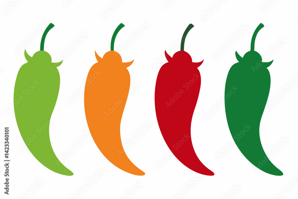 set of Chili Pepper silhouette vector illustration