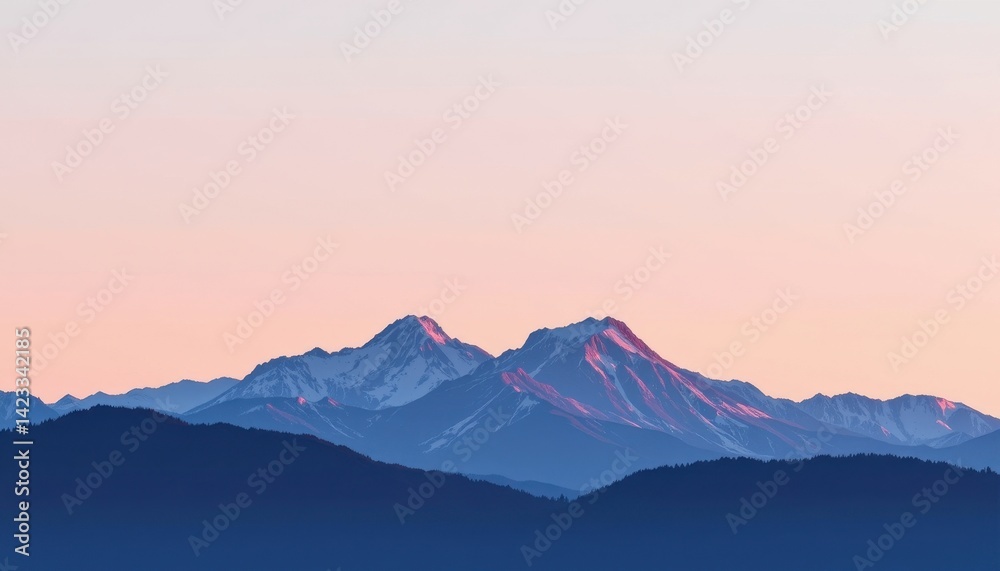 Obraz premium A minimalist approach with solitary pastel strokes representing mountains against a soft evening sky.