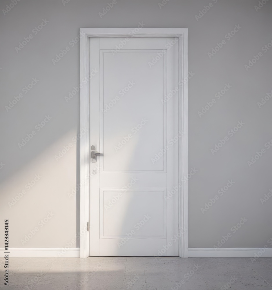 Crisp white door, closed, modern handle Interior design element , closed, door Crisp white door, closed, modern handle Interior design element , closed, door